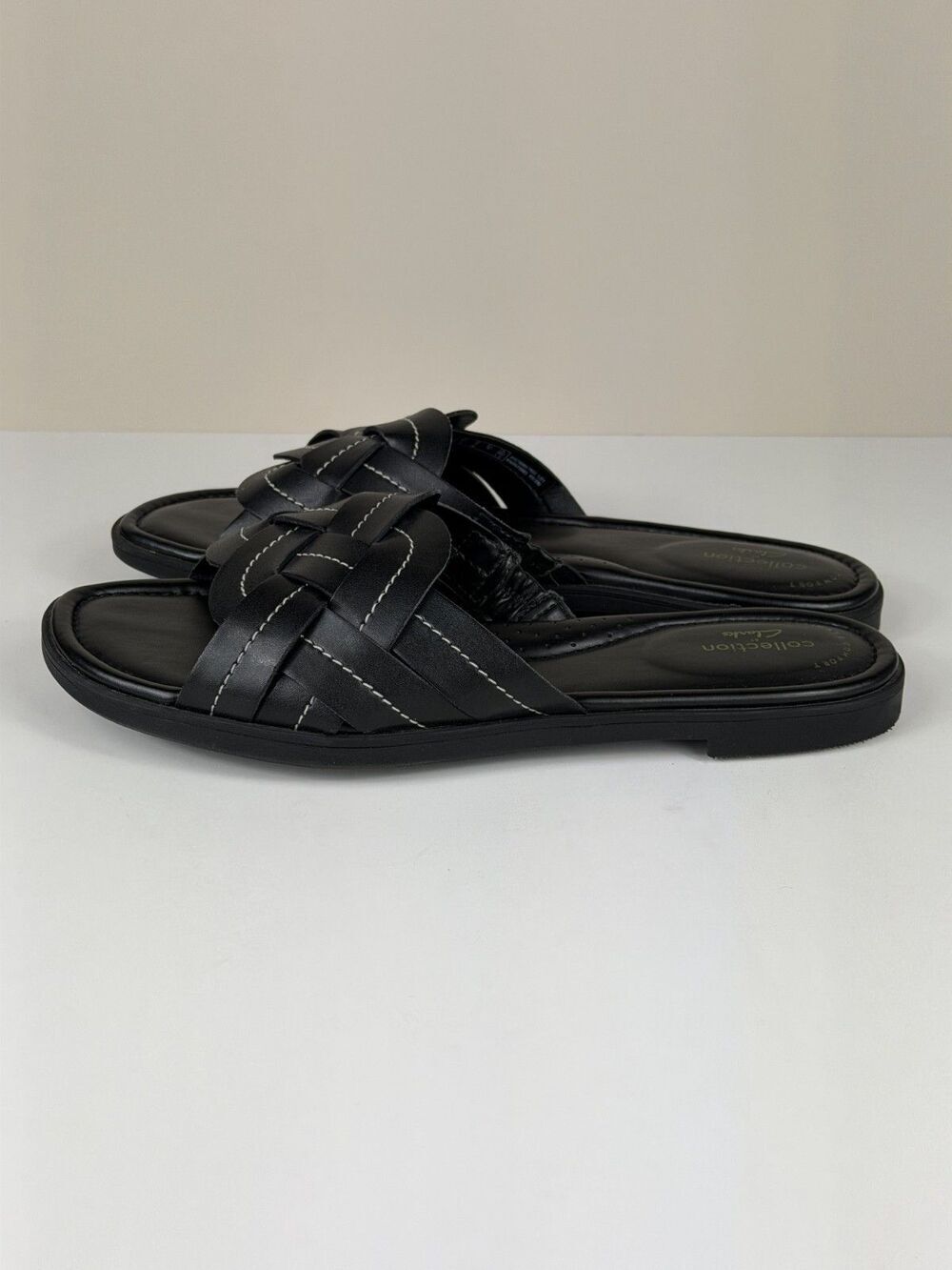 Clarks Collection Women's Slide Sandals Size 9 Black Woven Comfort Sandals - Picture 5 of 10